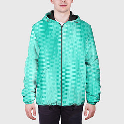 Куртка с капюшоном мужская Светлый бирюзовый абстрактный полосочки, цвет: 3D-черный — фото 2