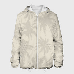 Куртка с капюшоном мужская Бежевые пальмы паттерн, цвет: 3D-белый