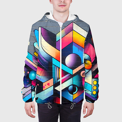 Мужская куртка Геометрическое абстрактное граффити - нейросеть / 3D-Белый – фото 3