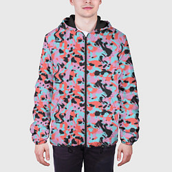 Куртка с капюшоном мужская Неоновый пиксельный камуфляжный паттерн, цвет: 3D-черный — фото 2
