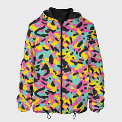 Куртка с капюшоном мужская Пиксельный камуфляжный паттерн в неоновых цветах, цвет: 3D-черный