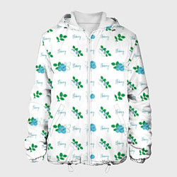 Куртка с капюшоном мужская Сочные ягоды голубики, цвет: 3D-белый