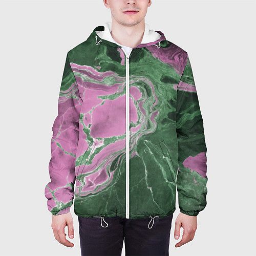Мужская куртка Мрамор темно-зеленый с розовым / 3D-Белый – фото 3