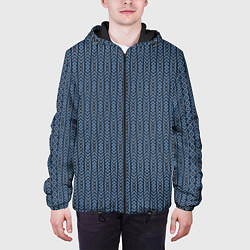 Куртка с капюшоном мужская Серо-синий текстурированные полосы, цвет: 3D-черный — фото 2