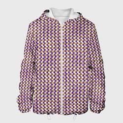 Куртка с капюшоном мужская Сине-бежевый текстурированный квадраты-рябь, цвет: 3D-белый