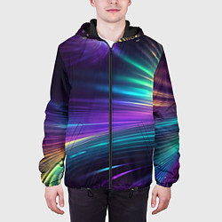 Куртка с капюшоном мужская Неоновые лучи на фиолетовом фоне, цвет: 3D-черный — фото 2