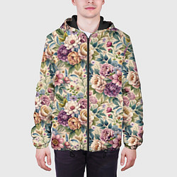 Куртка с капюшоном мужская Нежные цветочные мотивы паттерны, цвет: 3D-черный — фото 2