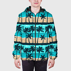 Куртка с капюшоном мужская Пляжные пальмы паттерн, цвет: 3D-черный — фото 2