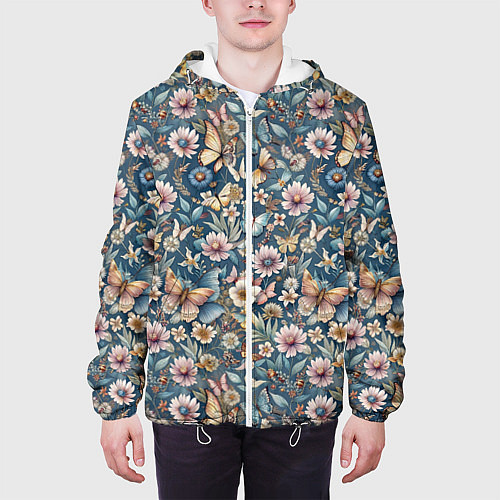 Мужская куртка Летний узор с цветами и бабочками / 3D-Белый – фото 3