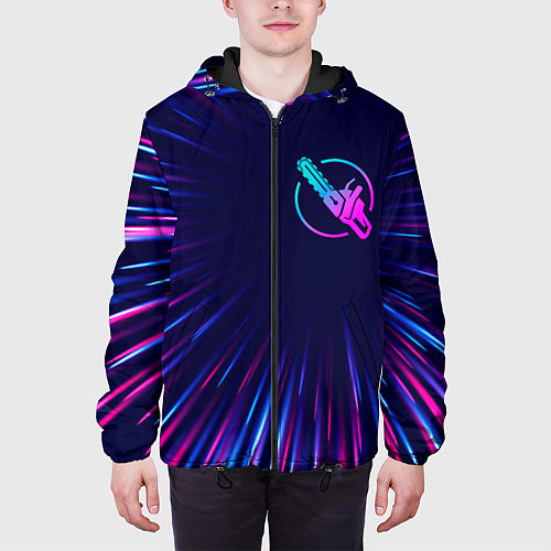 Мужская куртка Chainsaw Man neon blast lines / 3D-Черный – фото 3