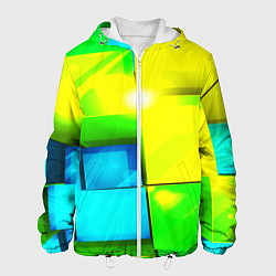 Куртка с капюшоном мужская Зелёные кубы разломы, цвет: 3D-белый