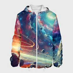 Куртка с капюшоном мужская Полет к далёкой планете - нейросеть, цвет: 3D-белый