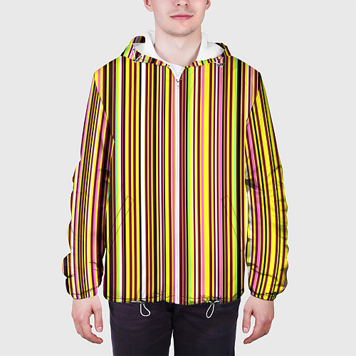 Мужская куртка Жёлто-розовый сочетание полосатое / 3D-Белый – фото 3