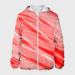 Куртка с капюшоном мужская Полосатый красно-белый, цвет: 3D-белый