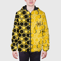 Куртка с капюшоном мужская Киберпанк соты шестиугольники жёлтый и чёрный с па, цвет: 3D-черный — фото 2