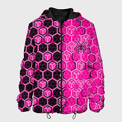 Мужская куртка Техно-киберпанк шестиугольники розовый и чёрный с