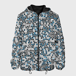 Куртка с капюшоном мужская Паттерн мозаика серый с голубым, цвет: 3D-черный