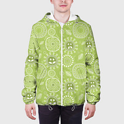 Куртка с капюшоном мужская Зеленый цветочный - паттерн смайлики, цвет: 3D-белый — фото 2