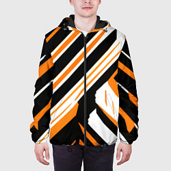 Куртка с капюшоном мужская Чёрно-оранжевые полосы на белом фоне, цвет: 3D-черный — фото 2