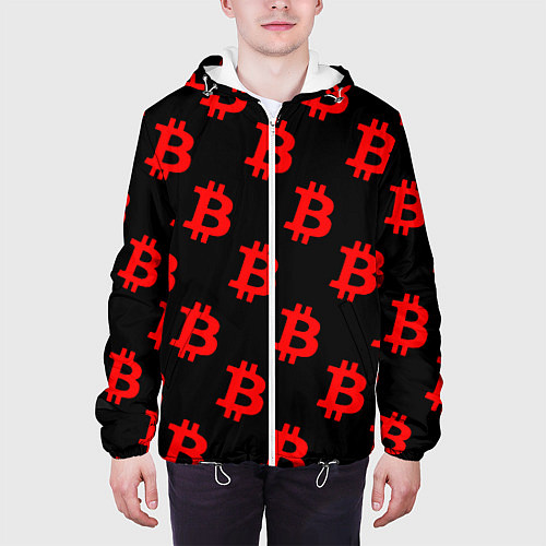 Мужская куртка Bitcoin red logo money / 3D-Белый – фото 3