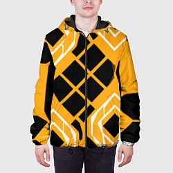 Куртка с капюшоном мужская Чёрные квадраты и белые полосы на оранжевом фоне, цвет: 3D-черный — фото 2