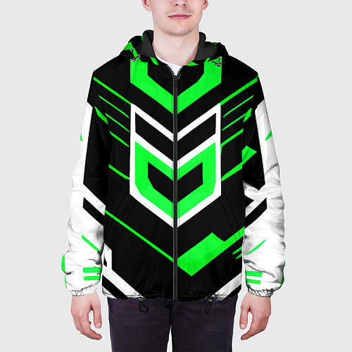 Мужская куртка Полосы и зелёно-белый шестиугольник / 3D-Черный – фото 3
