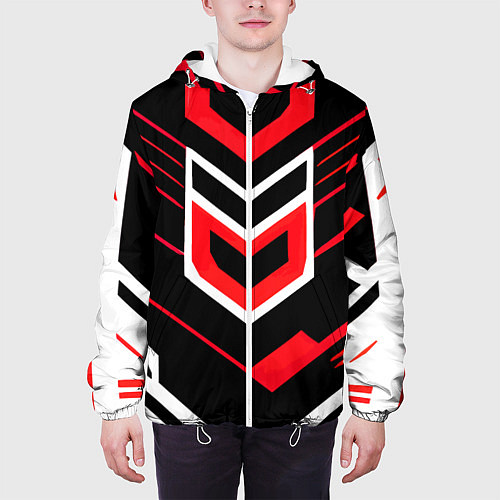 Мужская куртка Полосы и красно-белый шестиугольник / 3D-Белый – фото 3