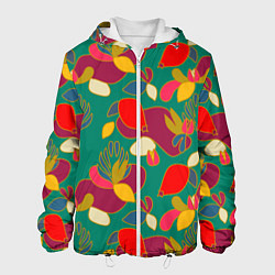 Куртка с капюшоном мужская Ягодно-цветочная абстракция, цвет: 3D-белый