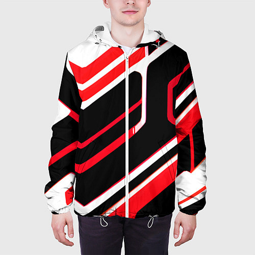 Мужская куртка Бело-красные линии на чёрном фоне / 3D-Белый – фото 3