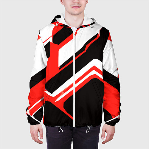 Мужская куртка Бело-красные линии на чёрном фоне / 3D-Белый – фото 3