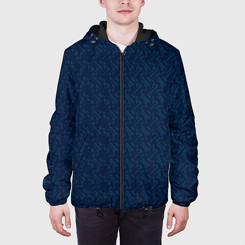 Мужская куртка Тёмный синий текстурированный однотонный / 3D-Черный – фото 3