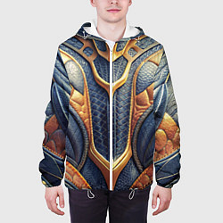 Куртка с капюшоном мужская Темная кожаная броня с желтой оплеткой, цвет: 3D-белый — фото 2