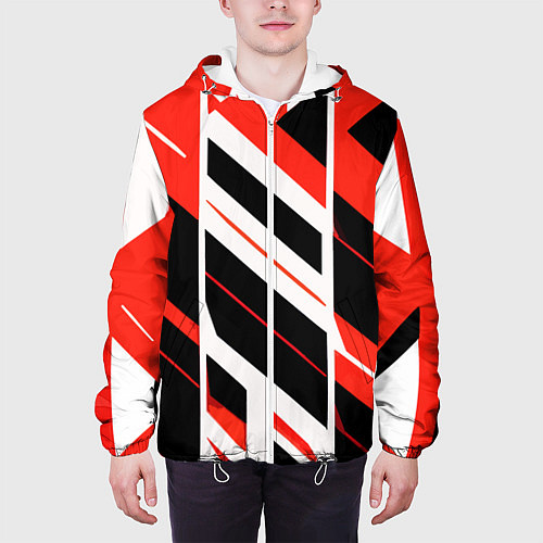 Мужская куртка Black and red stripes on a white background / 3D-Белый – фото 3