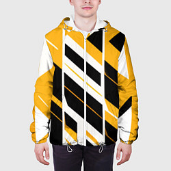 Куртка с капюшоном мужская Black and yellow stripes on a white background, цвет: 3D-белый — фото 2