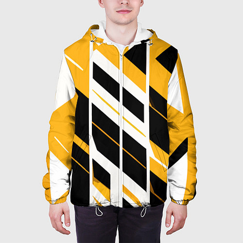 Мужская куртка Black and yellow stripes on a white background / 3D-Белый – фото 3