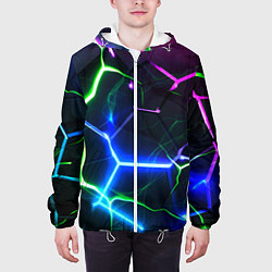 Куртка с капюшоном мужская Микс из разломленных плит и неоновое свечения, цвет: 3D-белый — фото 2