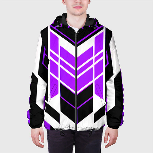 Мужская куртка Purple and black stripes on a white background / 3D-Черный – фото 3