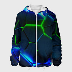 Куртка с капюшоном мужская Зеленые яркие неоновые плиты, цвет: 3D-белый