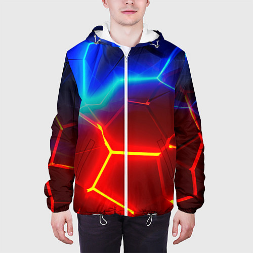 Мужская куртка Красные плиты с ярким светом / 3D-Белый – фото 3