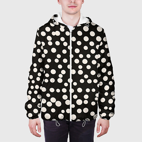 Мужская куртка Черный фон с белыми кружками / 3D-Белый – фото 3