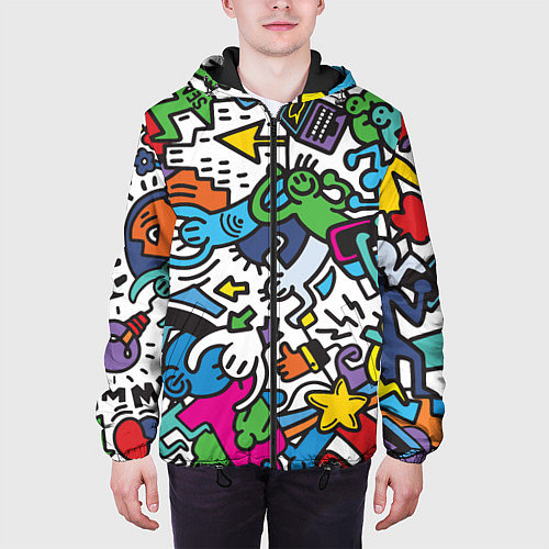 Мужская куртка Странные разноцветные человечки / 3D-Черный – фото 3
