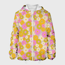 Куртка с капюшоном мужская Разноцветный цветочный паттерн, цвет: 3D-белый