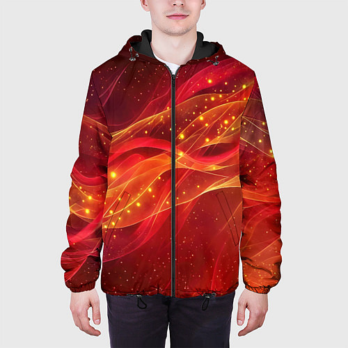 Мужская куртка Красные и оранжевые линии с золотым блеском / 3D-Черный – фото 3