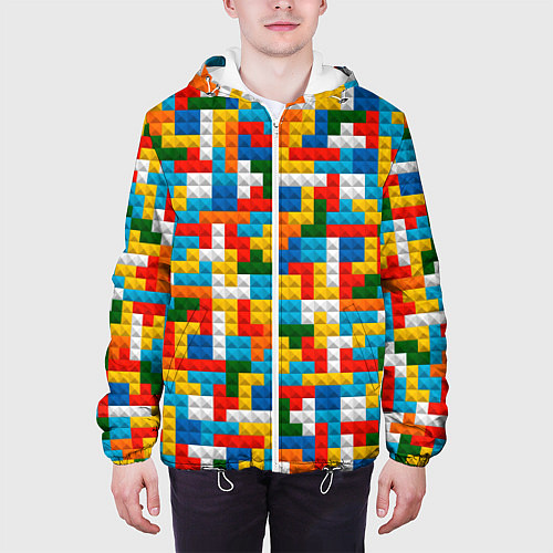 Мужская куртка Разноцветные квадратные плитки / 3D-Белый – фото 3