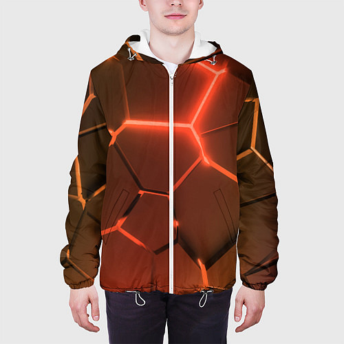 Мужская куртка Оранжевые неоновые плиты в разломе / 3D-Белый – фото 3