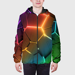 Куртка с капюшоном мужская Радужные неоновые плиты в разломе, цвет: 3D-черный — фото 2