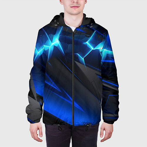 Мужская куртка Абстракция синяя из градиента и линий / 3D-Черный – фото 3