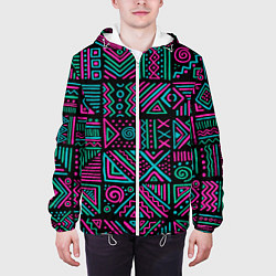 Куртка с капюшоном мужская Африканский узорчатый орнамент, цвет: 3D-белый — фото 2