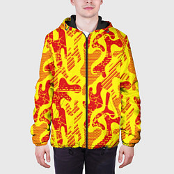 Куртка с капюшоном мужская Абстракция красный рисунок на желтом фоне, цвет: 3D-черный — фото 2