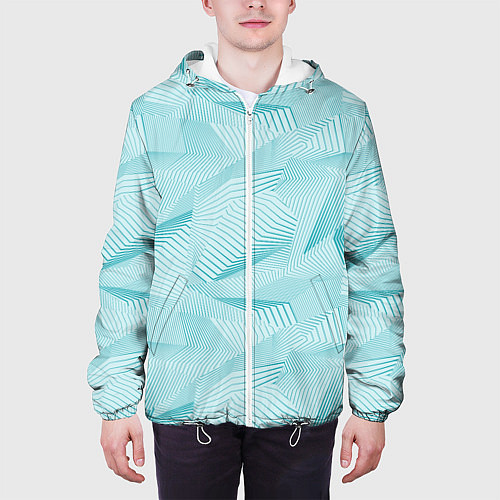 Мужская куртка Геометрия линий на светло зеленом фоне / 3D-Белый – фото 3
